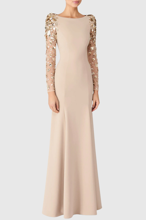 Lafay Sequin Embellished Maxi Dress - Beige