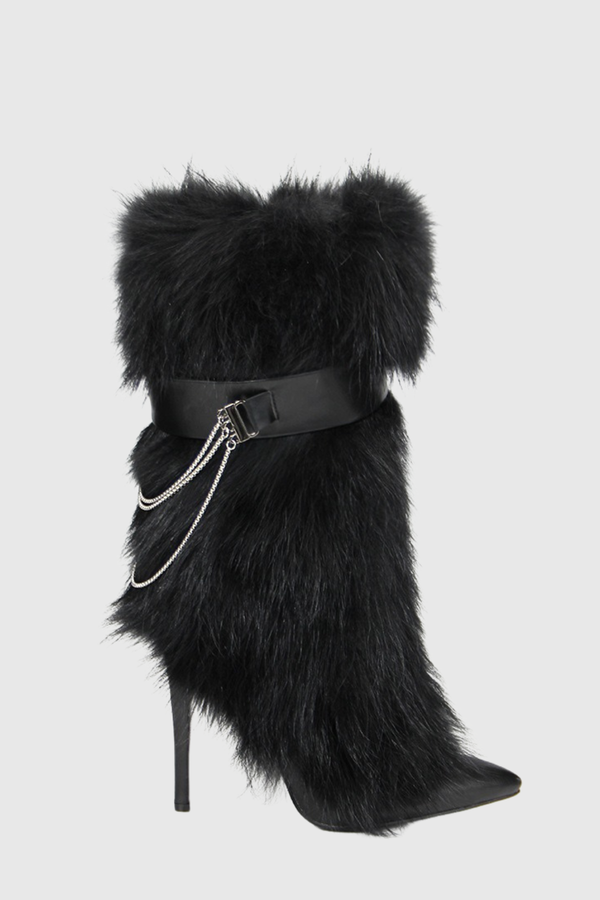 Lamia Faux Fur Knee High Boots - Black