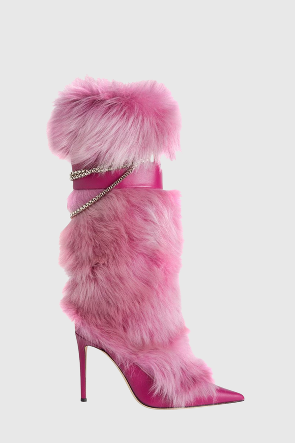 Lamia Faux Fur Knee High Boots - Pink