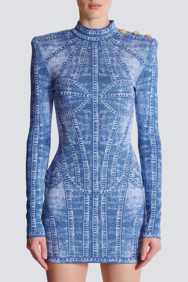 Lanen Jacquard Denim-Effect Mini Dress