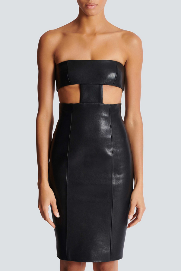 Lauro Leather Strapless Cutout Mini Dress