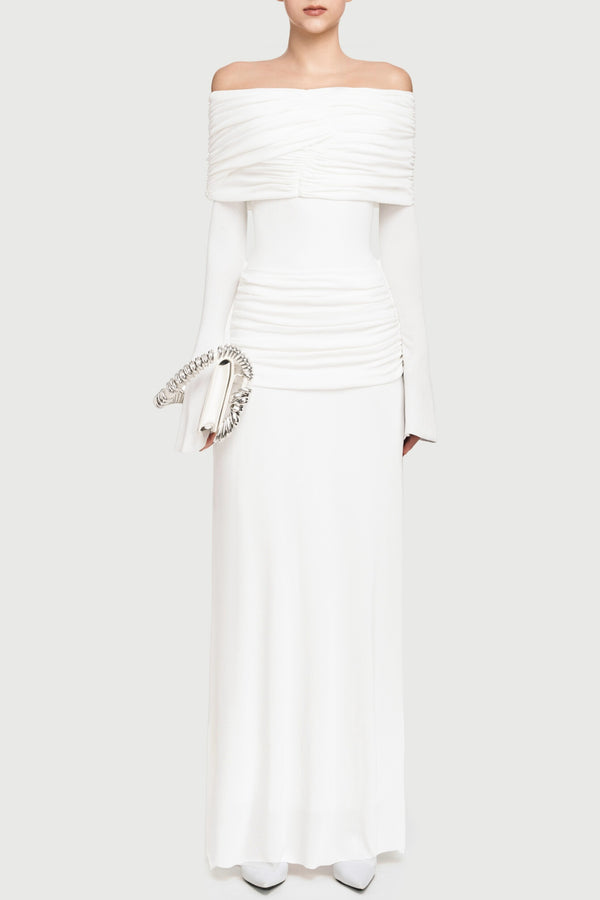 Lekeisha Off Shoulder Draped Maxi Dress - White