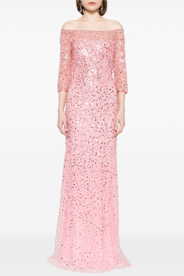 Liesel Off Shoulder Sequin Embellished Maxi Dress - Pink