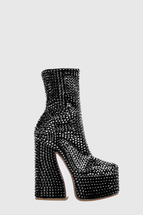 Linada Crystal Embellished Platform Boots - Black