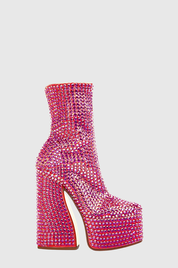 Linada Crystal Embellished Platform Boots - Pink