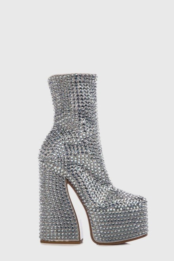 Linada Crystal Embellished Platform Boots - Silver