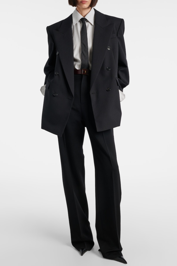 Lorra Double Breasted Wool Blazer - Black