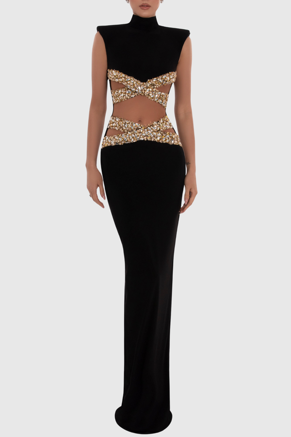 Malaz Diamante Embellished Sleeveless Maxi Bandage Dress