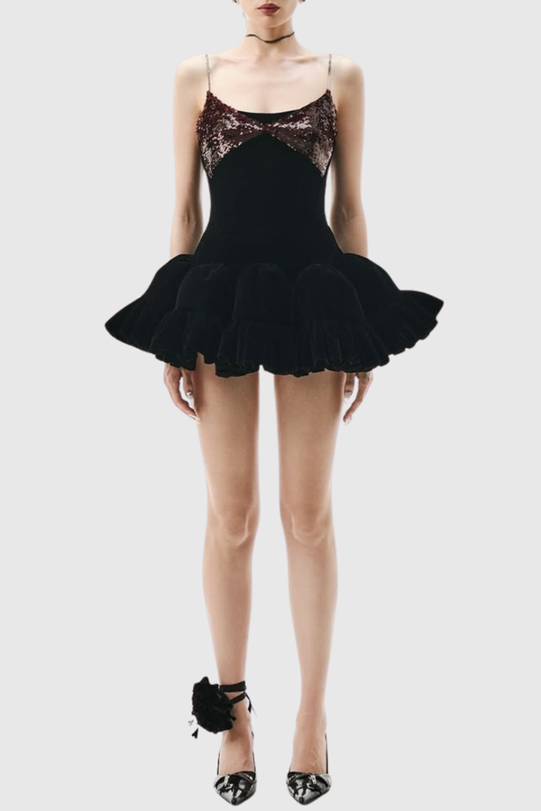 Manoa Sequin Velvet Mini Dress - Black