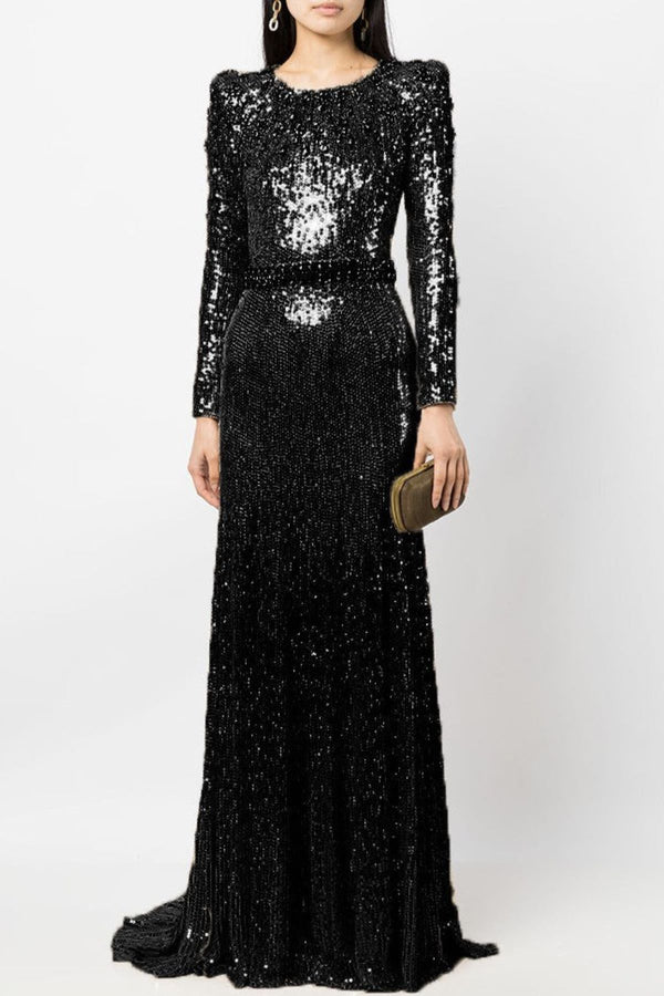 Maret Sequin Embellished Maxi Dress - Black