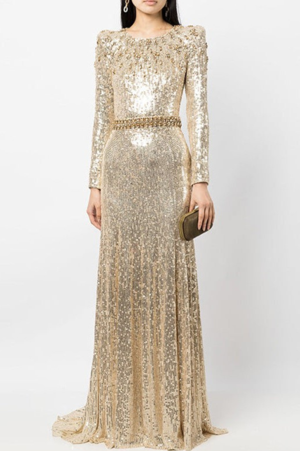 Maret Sequin Embellished Maxi Dress - Gold
