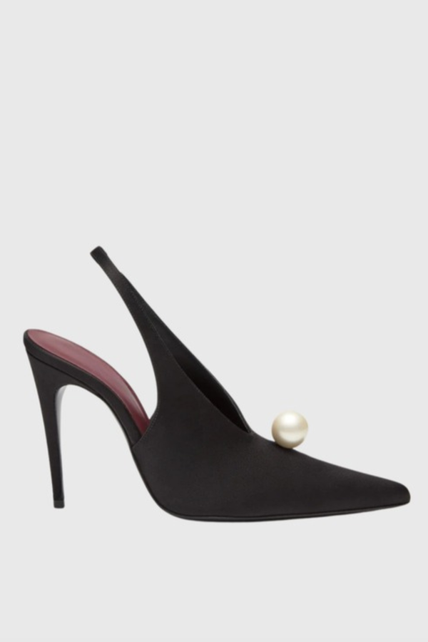 Masozi Pearl Satin Slingback Pumps - Black