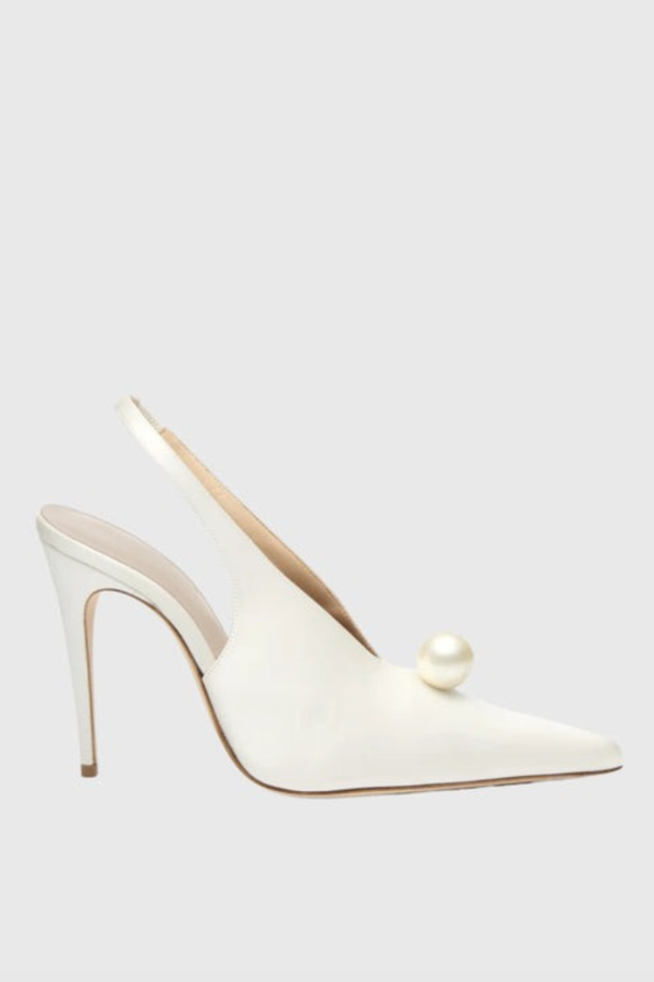 Masozi Pearl Satin Slingback Pumps - White