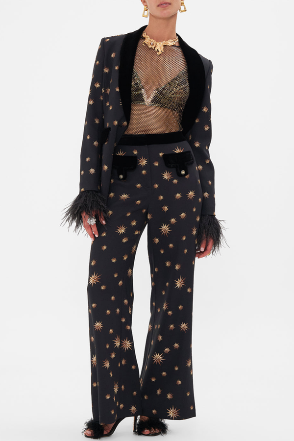 Merita Star Embroidered Feather Blazer & Pants Set