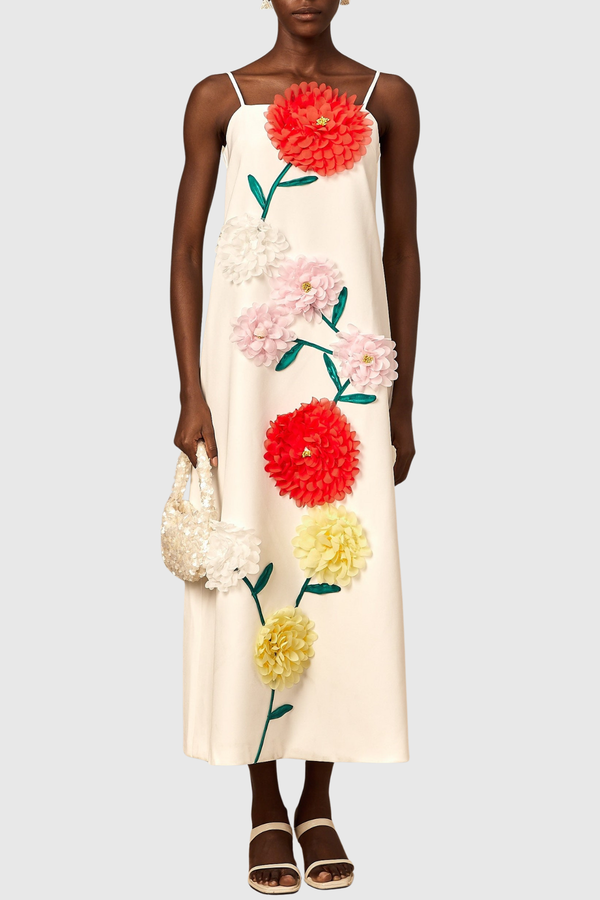 Mesa Strapless Floral Embroidered Maxi Dress - White