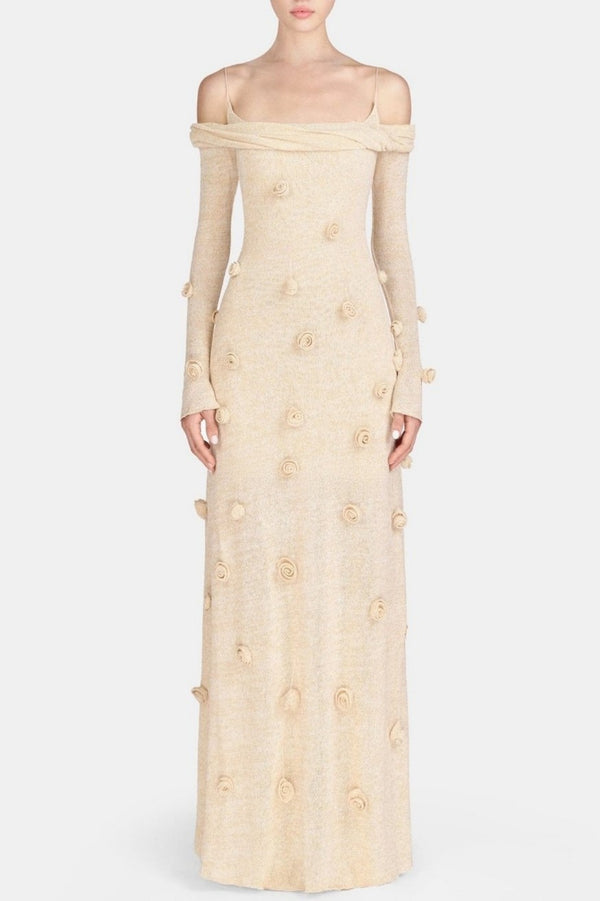 Mihi Floral Off Shoulder Knit Maxi Dress