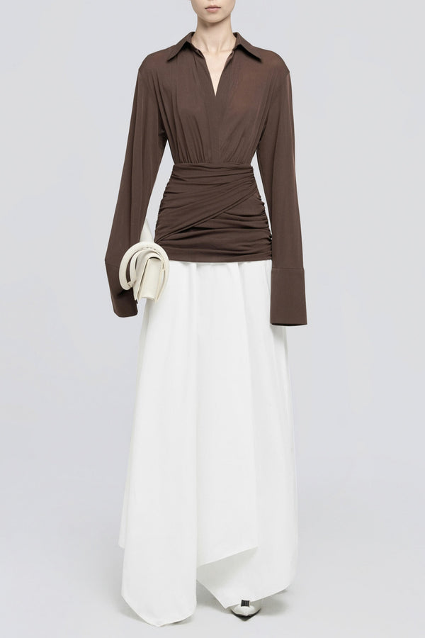 Mirzana Waist-cinched Draped Maxi Shirt Dress