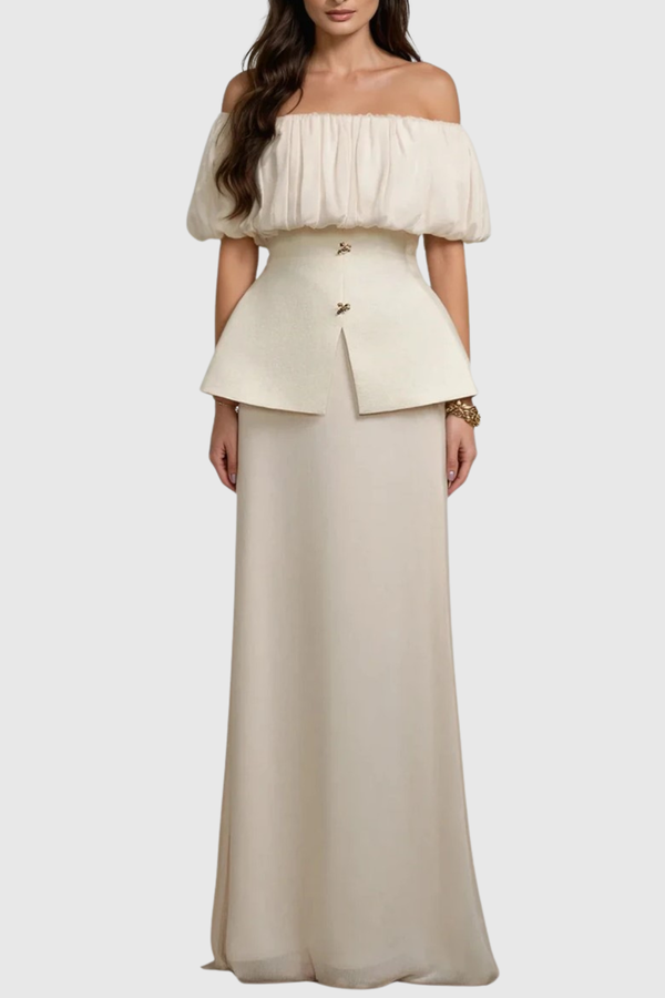 Mitchal Off Shoulder Puff Two Piece Set