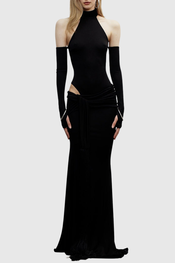 Musay Halter Cutout Bodysuit & Fringe Skirt Set