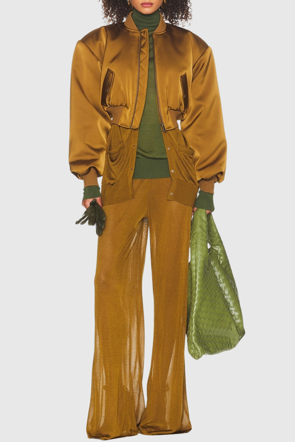 Nabila Satin Bomber Jacket - Gold