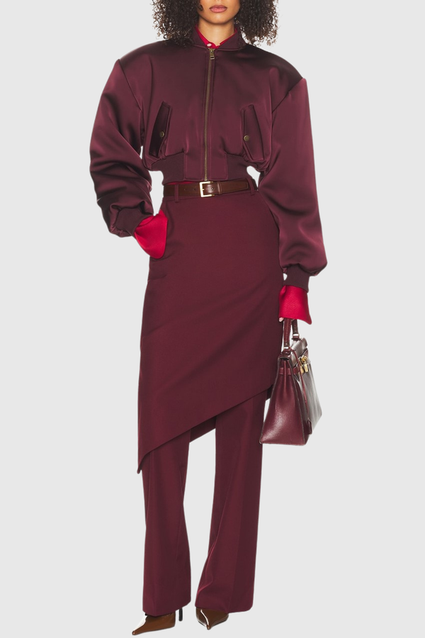 Nabila Satin Bomber Jacket - Wine