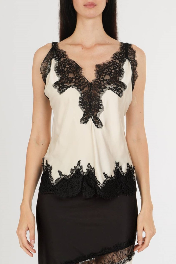 Nadira Lace Satin Top - Beige