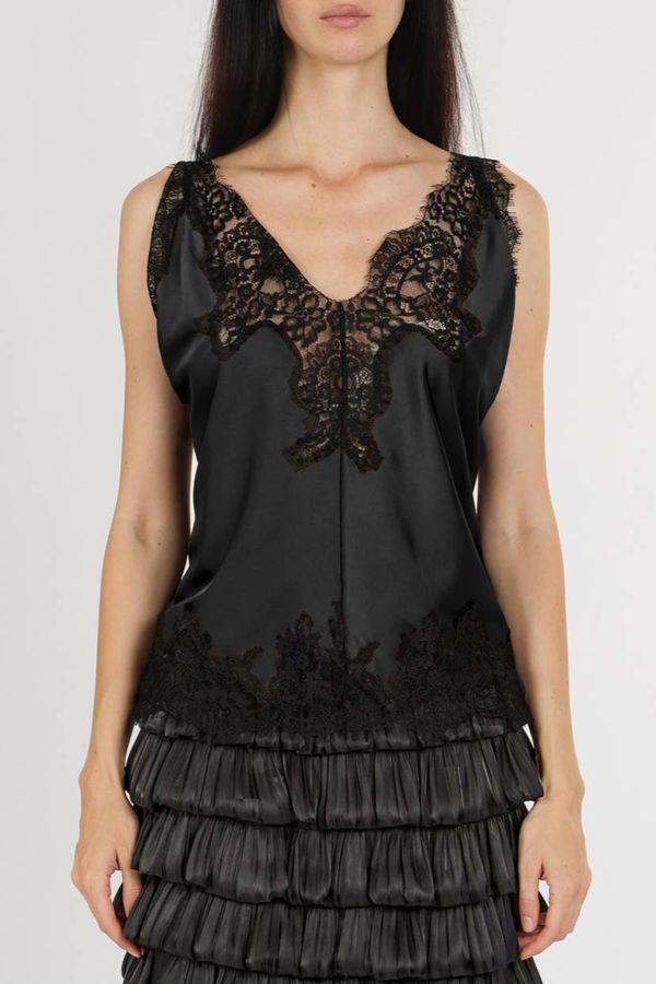 Nadira Lace Satin Top - Black