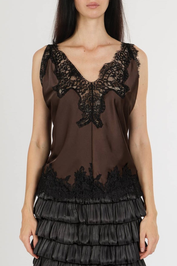 Nadira Lace Satin Top - Brown