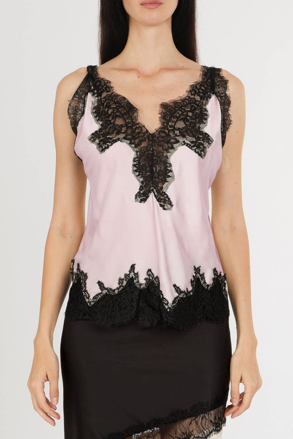 Nadira Lace Satin Top - Pink