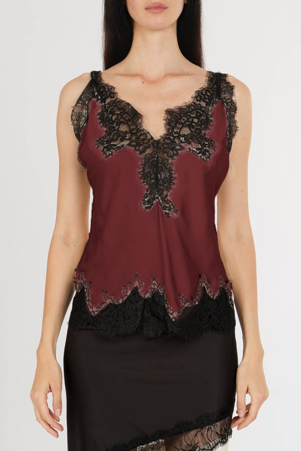 Nadira Lace Satin Top - Wine