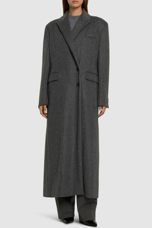 Nairob Crystal Embellished Single Breasted Coat - Grey