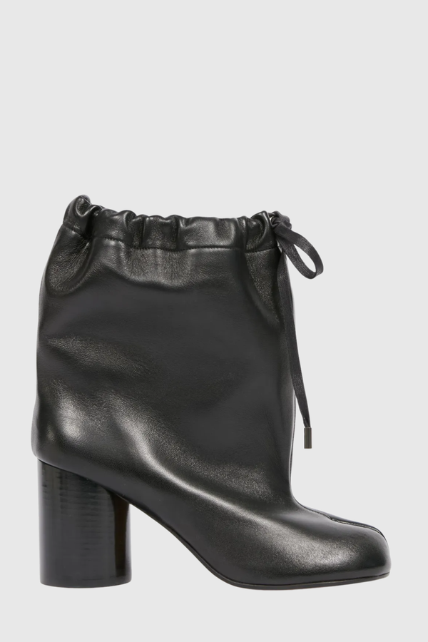 Nasima Drawstring Leather Ankle Boots - Black