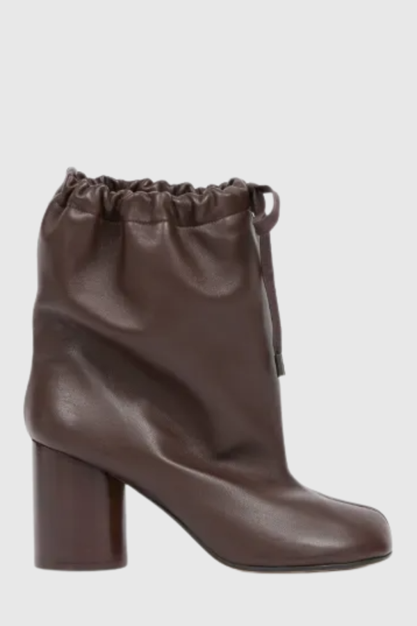 Nasima Drawstring Leather Ankle Boots - Brown