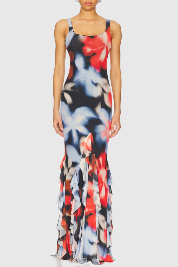 Nichola Floral Print Ruffle Maxi Dress