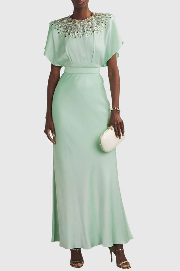 Nikola Sequin Embellished Satin Maxi Dress - Mint
