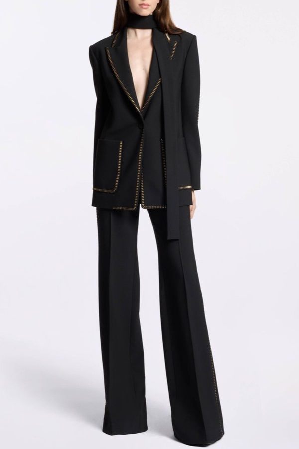Ophelia Scarf-Detailed Blazer Set - Black