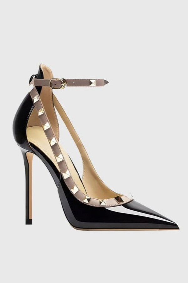 Osanya Rivet Embellished Strap Cutout Pumps  - Black
