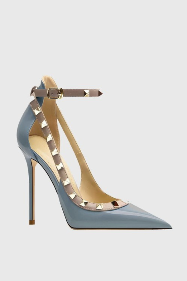 Osanya Rivet Embellished Strap Cutout Pumps  - Blue