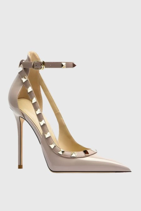 Osanya Rivet Embellished Strap Cutout Pumps  - Pink