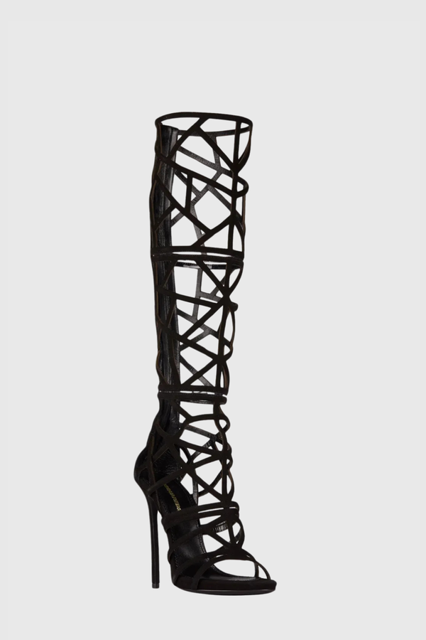 Parsa Black Cage Knee High Boots