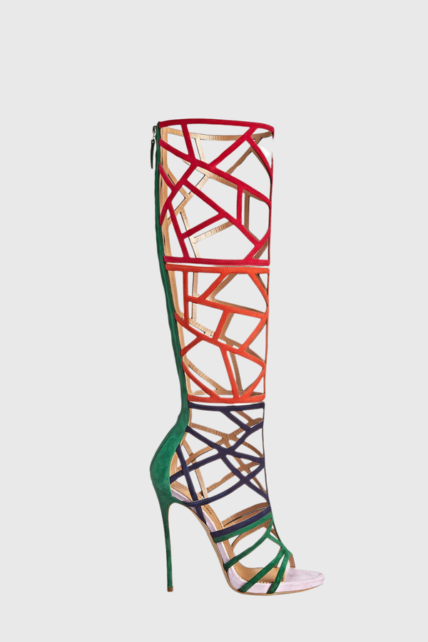Parsa Colorblock Cage Knee High Boots