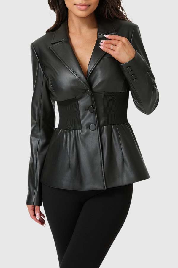 Phafa Rib Waisted Leather Jacket