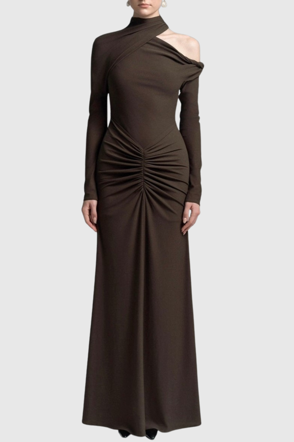 Pieda Cutout Ruched Maxi Dress - Chocolate