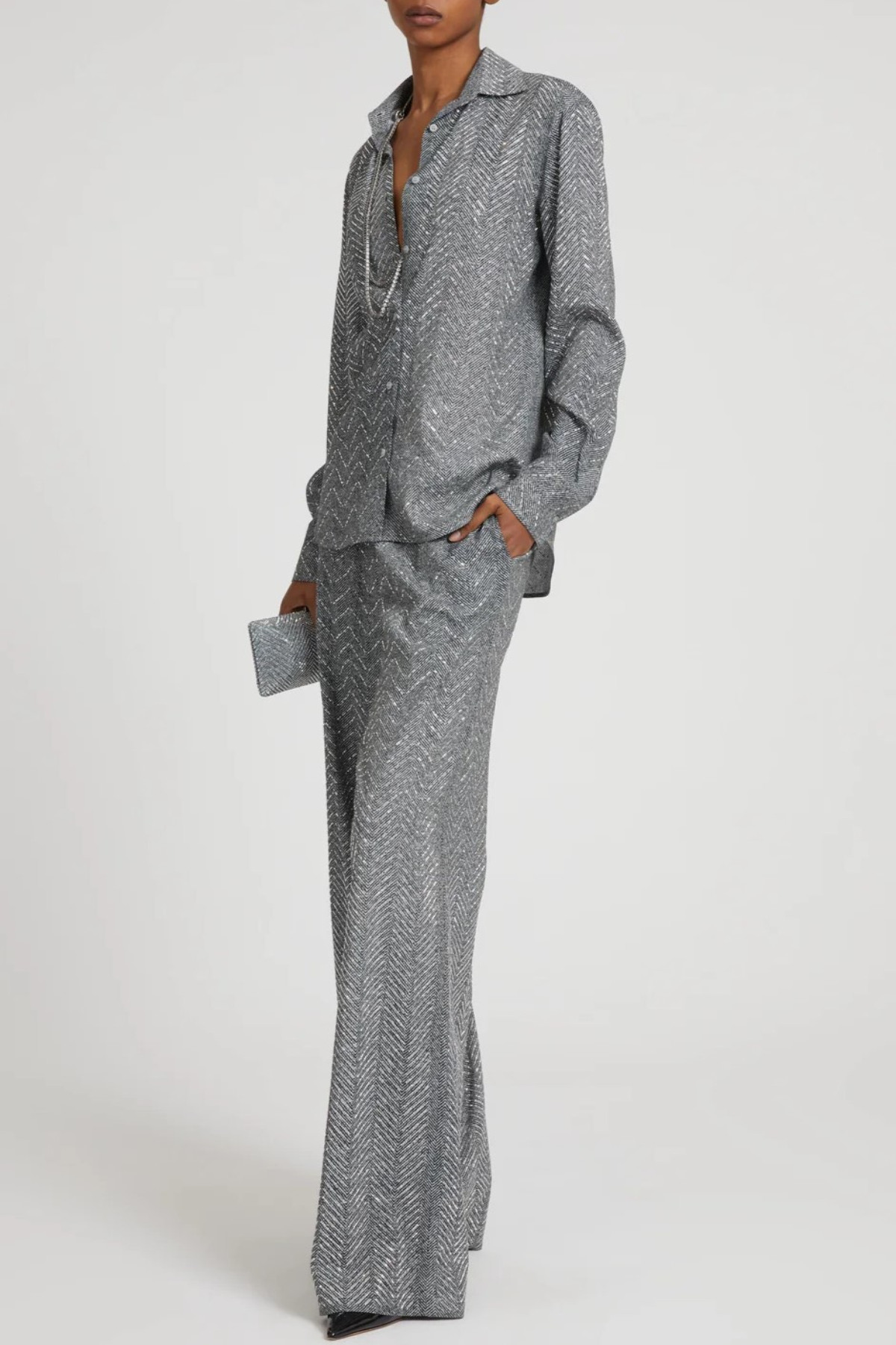 Shop Doctor Raba Raba Crystal Embellished Herringbone Pants - Grey – SeenSense