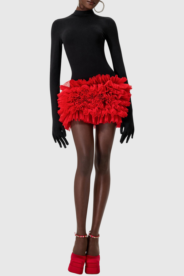 Raiden Ruffle Contrast Color Mini Dress 