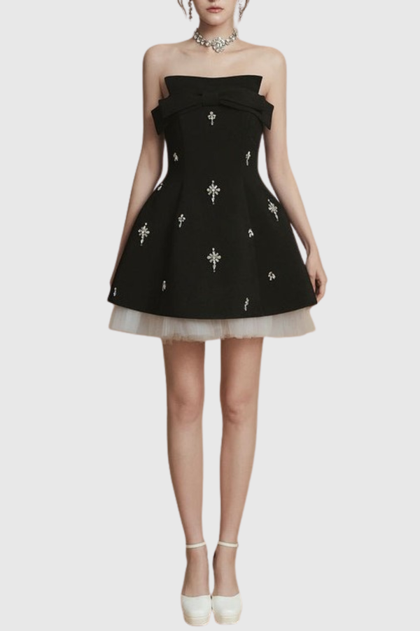Raiven Bow Crystal Embellished Mini Dress - Black