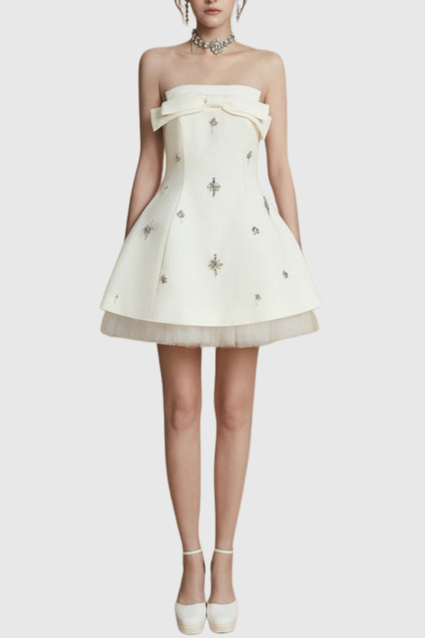 Raiven Bow Crystal Embellished Mini Dress - White