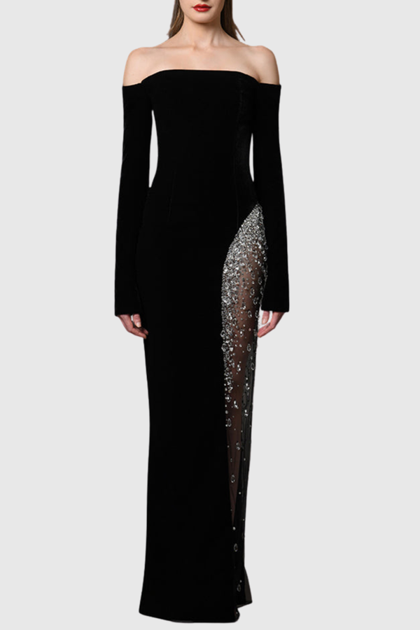 Remiel Off Shoulder Crystal Embellished Maxi Dress