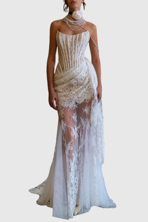 Revera Strapless Lace Corset Maxi Dress