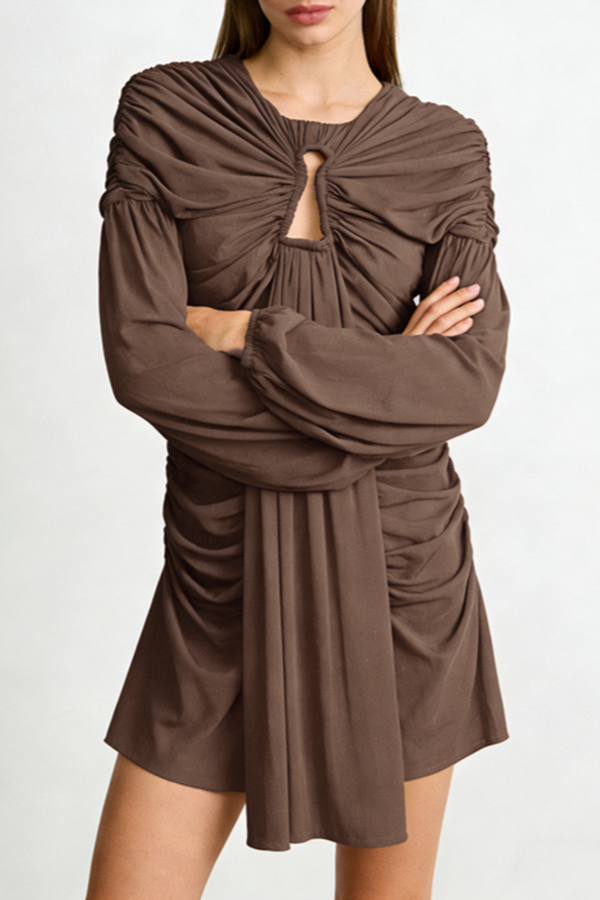 Rhode Keyhole Draped Mini Dress - Brown